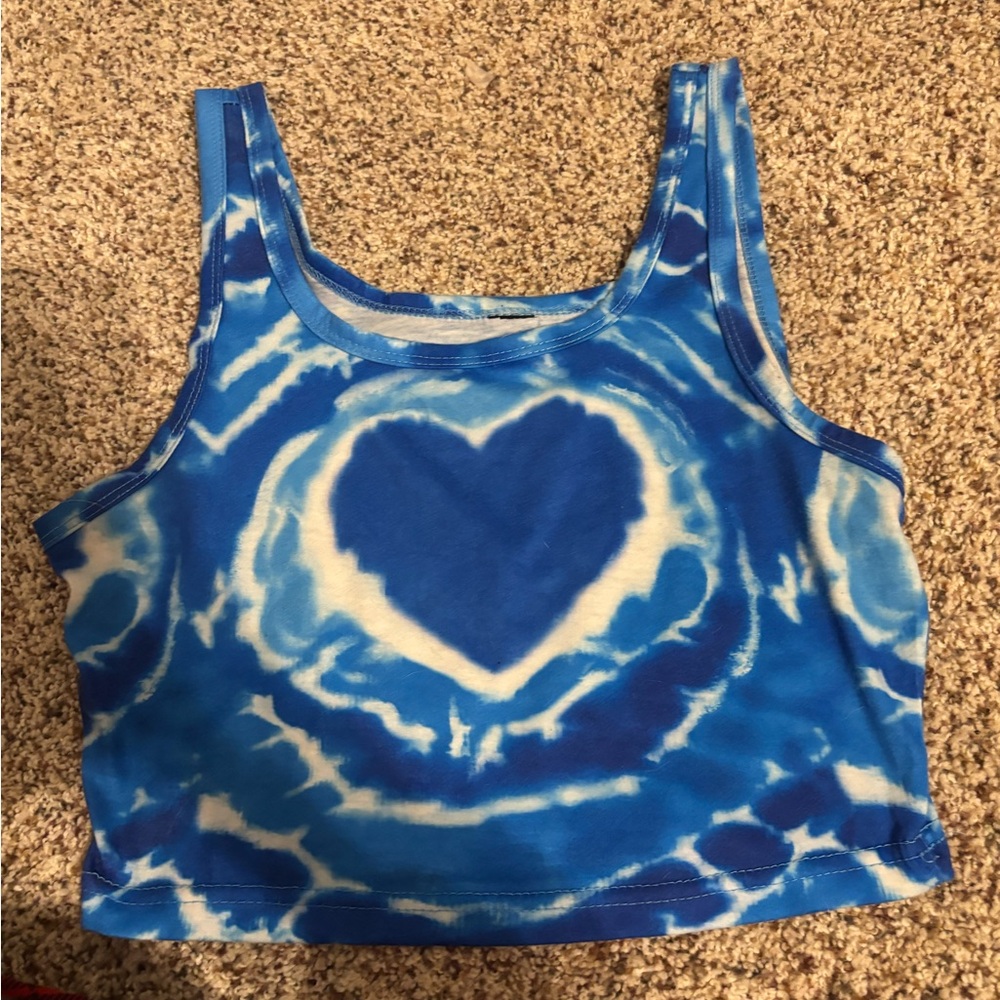 Blue Tie-Dye Heart Crop Top